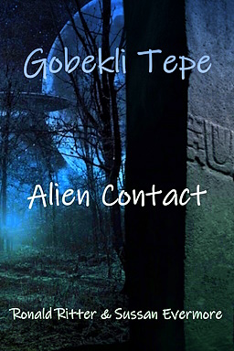 The image is the front cover of the book Gobekli Tepe Alien Contact, about the 
		origins of the archaeological site, and the alien artifacts found by lead archaeologist Klaus Schmidt.