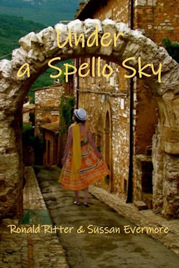 this image is from the book Under a Spello Sky, it is 
		  of Jennifer Gubbini our herione, walking through a Roman arch in the Umbrian hilltop town of Spello